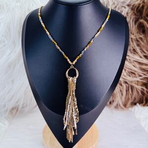 Vintage Goldtone and Silvertone Beaded Tassel Necklace